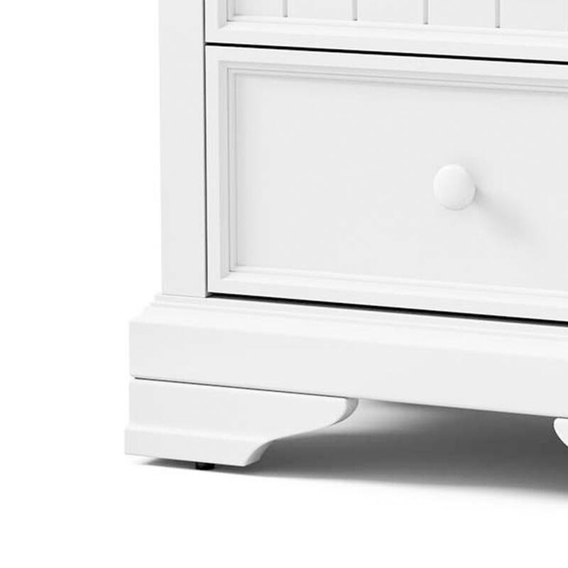 Toli Nightstand 2 Drawers w Round Knobs, White Solid Hardwood, 24 Inch