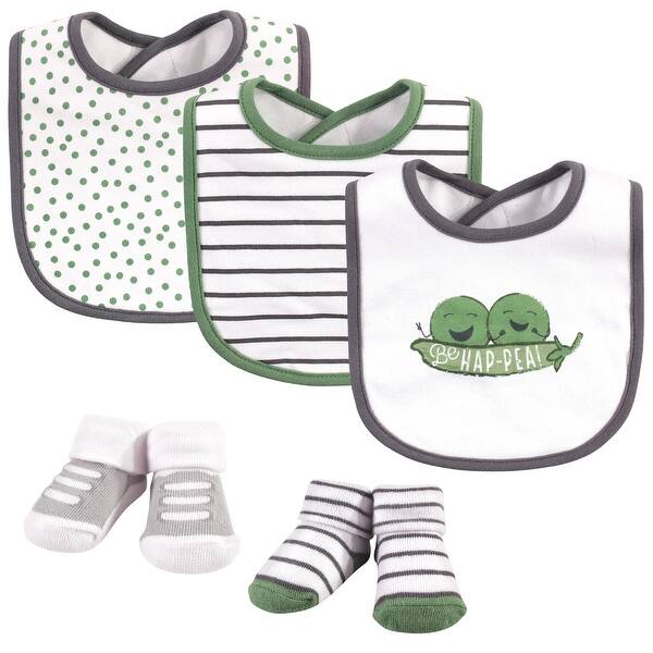 slide 1 of 1, Hudson Baby Infant Cotton Bib and Sock Set 5pk, Peas, One Size - Peas - One Size One Size - Peas