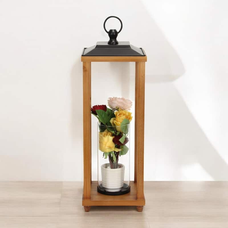Large Open Side Candle Lantern with Glass Insert - 24"