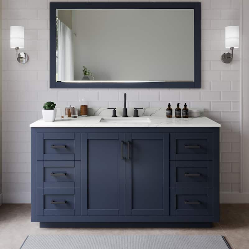 Wyndham Collection WCF292966S-QTZ-US3MXX Miranda 66" Free Standing - Dark Blue / Giotto Quartz Top / Matte Black