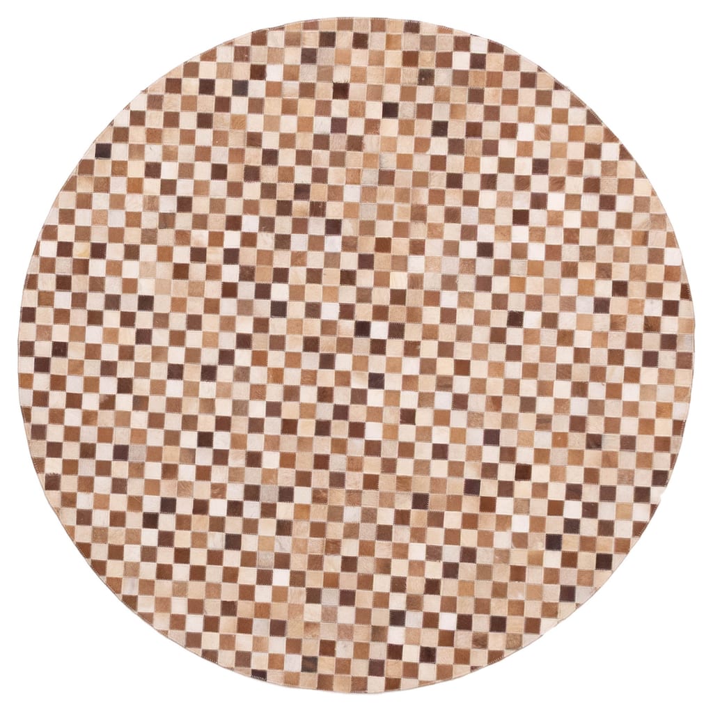 ECARPETGALLERY Handmade Cowhide Patchwork Brown Leather Rug - 5'0 x 5'0