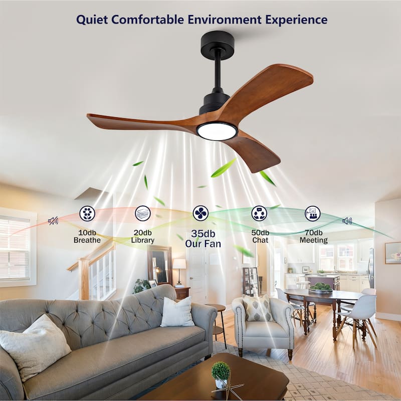 42" Wood Ceiling Fan w/ 3 Solid Wood Blades Remote Control Reversible DC Motor
