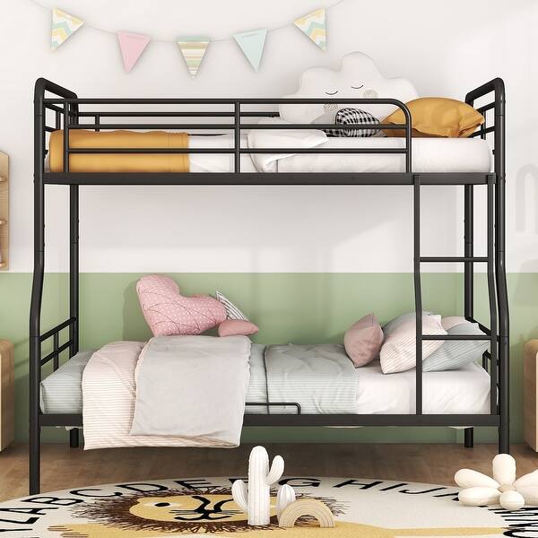 slide 2 of 11, White Metal Bunk Bed Frame, Full XL Over Queen wLadder, Drawers for Apartment Split Into Storage Bed & Guardrails Platform Bed Black - Queen