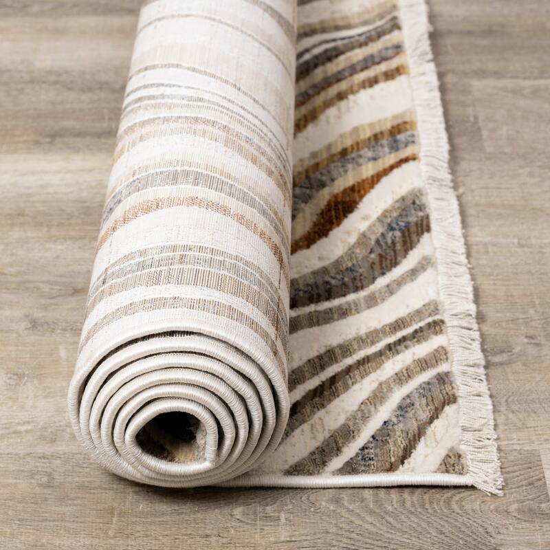Santiago Collection - Cream Grey Brown Wavy Landscape Area Rug