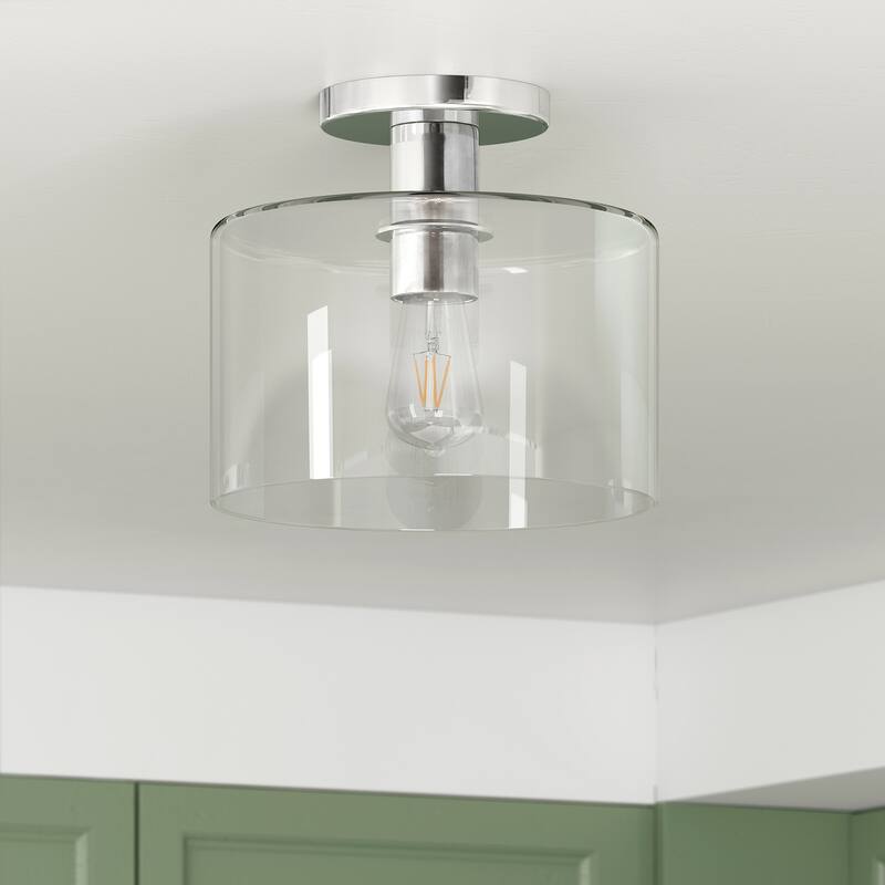Henri Semi Flush Mount Ceiling Light - Polished Nickel with Clear Glass