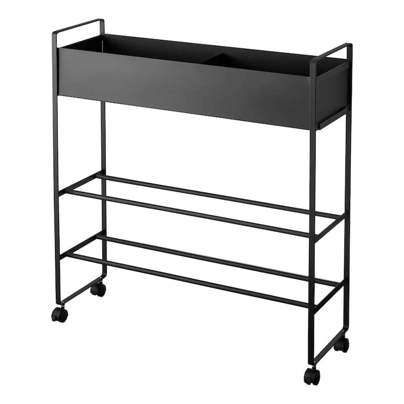 Yamazaki Home Entryway Storage Cart, Steel, Holds 6 pairs of shoes, Wheels - L 8.66 x W x H 29.33 inches
