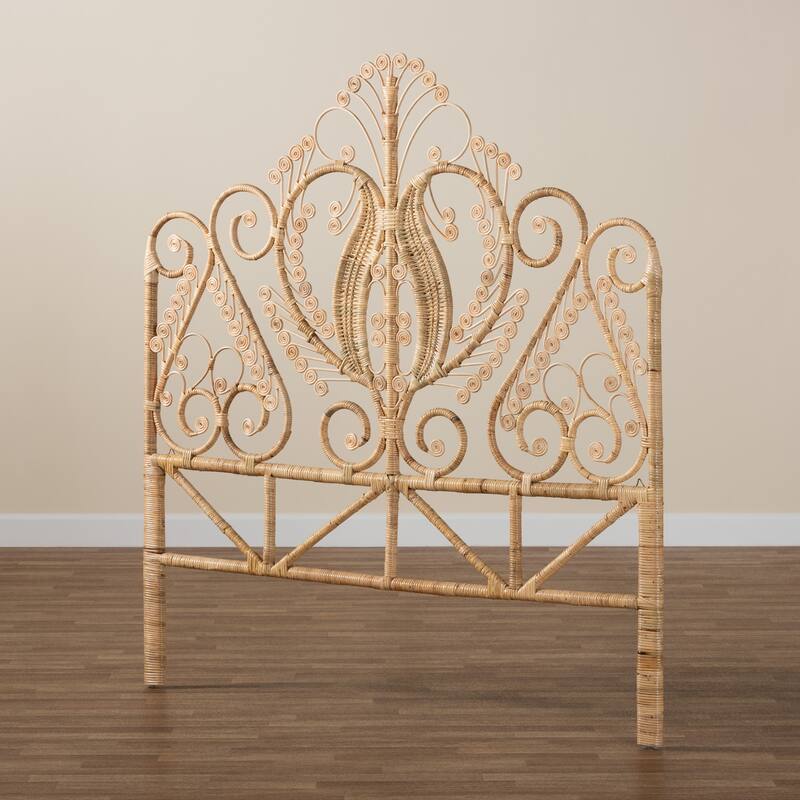 Caelinus Modern Bohemian Natural Brown Rattan Queen Size Standalone Headboard