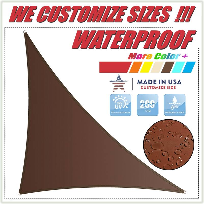 ColourTreeUSA Waterproof Custom Size Brown Right Triangle Sun Shade Sail Canopy UV Block - 12' x 20' x 23.3'