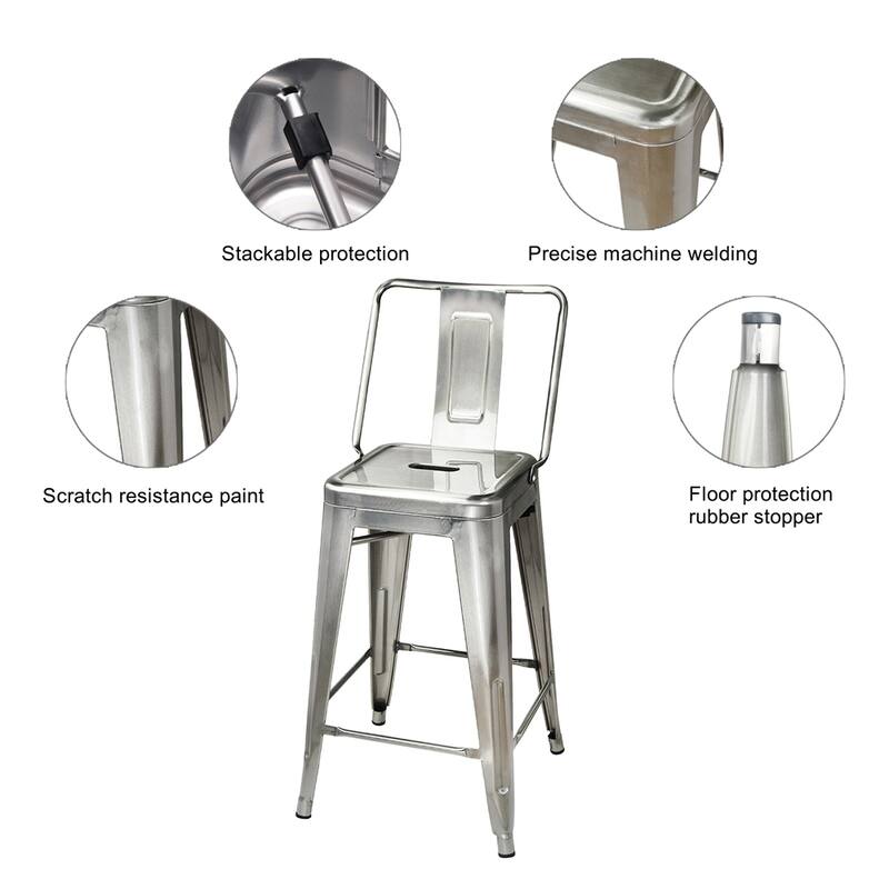 24" Counter-Height High Back Metal Bar Stool-Set of 2