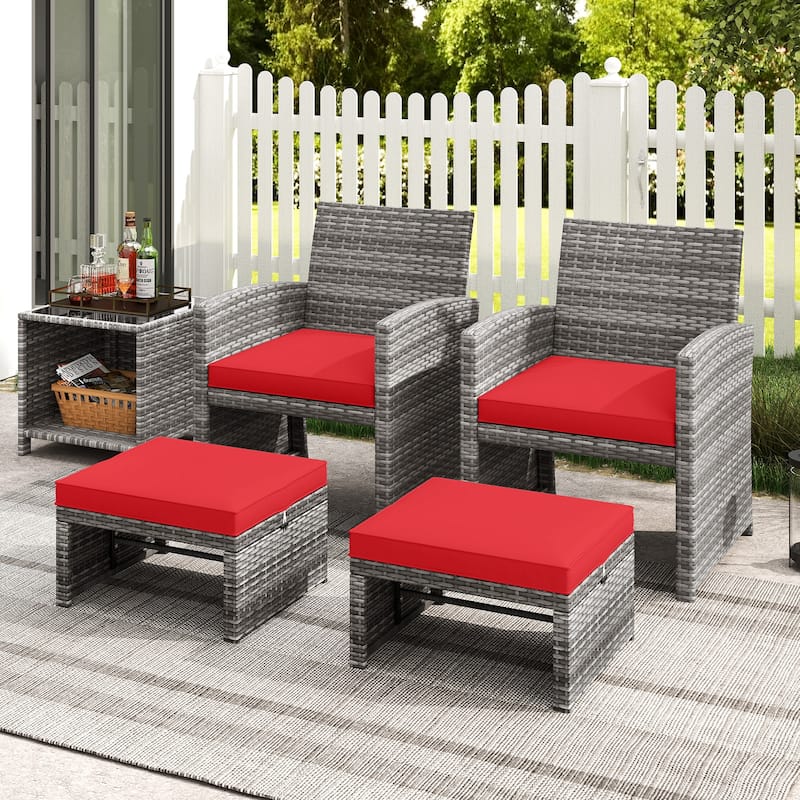 PE Rattan Outdoor Ottomans with Cushions, Footrest Seats or Tables - 16" L x 19" W x 9.5" H