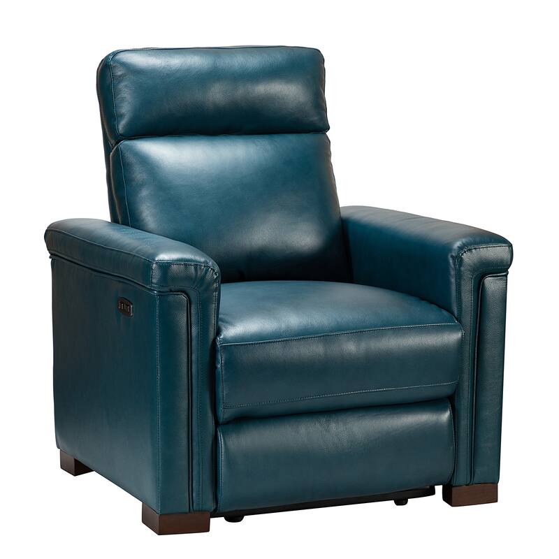 Alicia 34.65" Wide Contemporary Classic Genuine Leather Power Recliner With USB Port