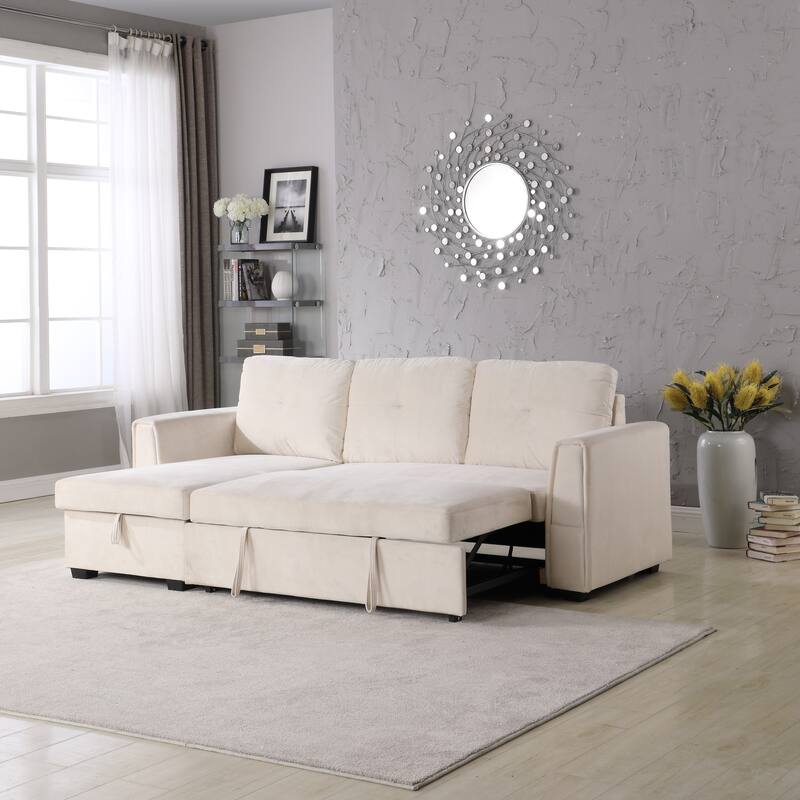 91'' Wide Velvet Storage Sectional Reversible Sleeper Sofa & Chaise