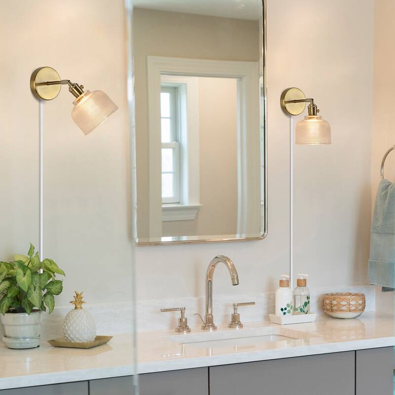 1-Light Gold Bathroom Light Fixtures Glass Wall Sconce