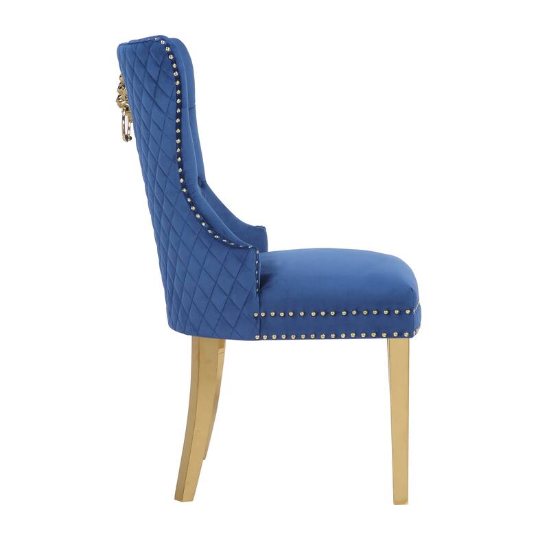 Modern Set of 2 Dining Chairs with Button Tufted Upholstered Back, Nailhead Trim, Stainless Steel Legs for Dining Room