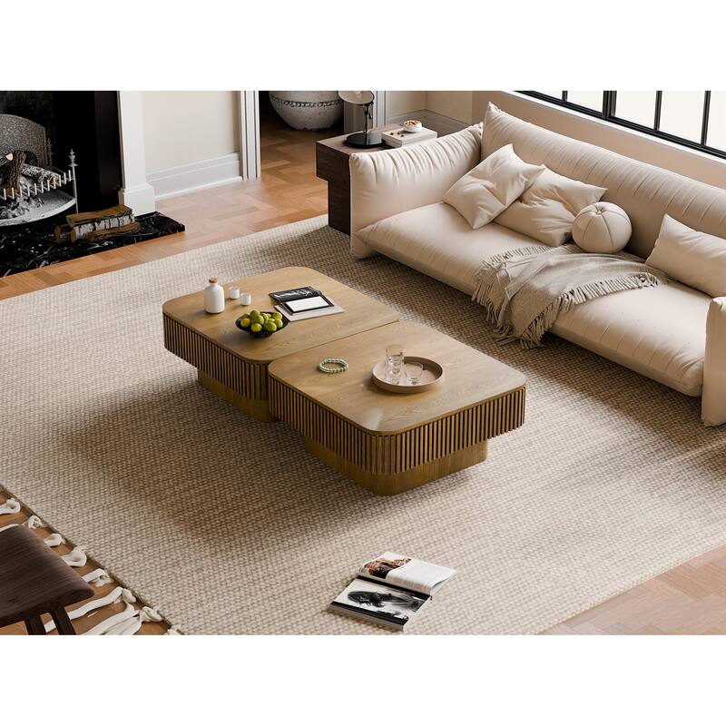 31.5" Square Coffee Table with Storage, Modern Solid Wood Veneer Accent Table
