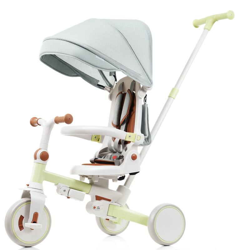 7 In 1 Baby Tricycle, Foldable Toddler Tricycle With Removable And Adjustable Parent Handle,For 12-72 Months - Green