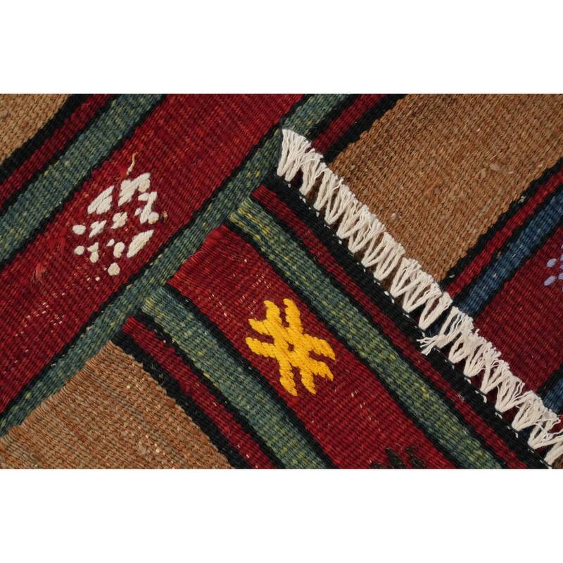 Hand Woven Oriental 100% Wool Carpet Southwestern Tribal Brown Kilim Area Rug - 7' 0'' X 5' 2''