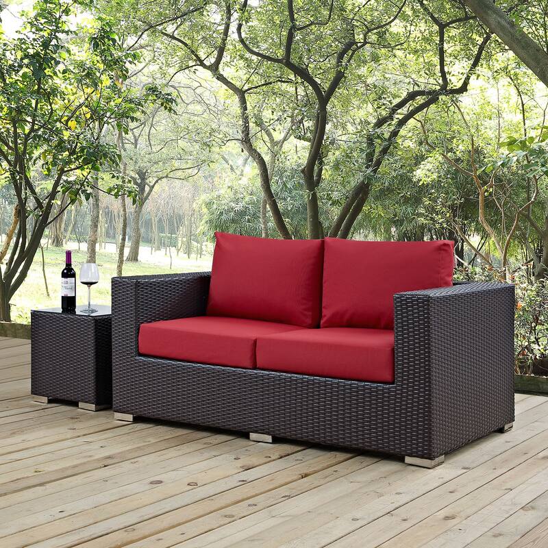 Convene Outdoor Patio Loveseat - Espresso Red
