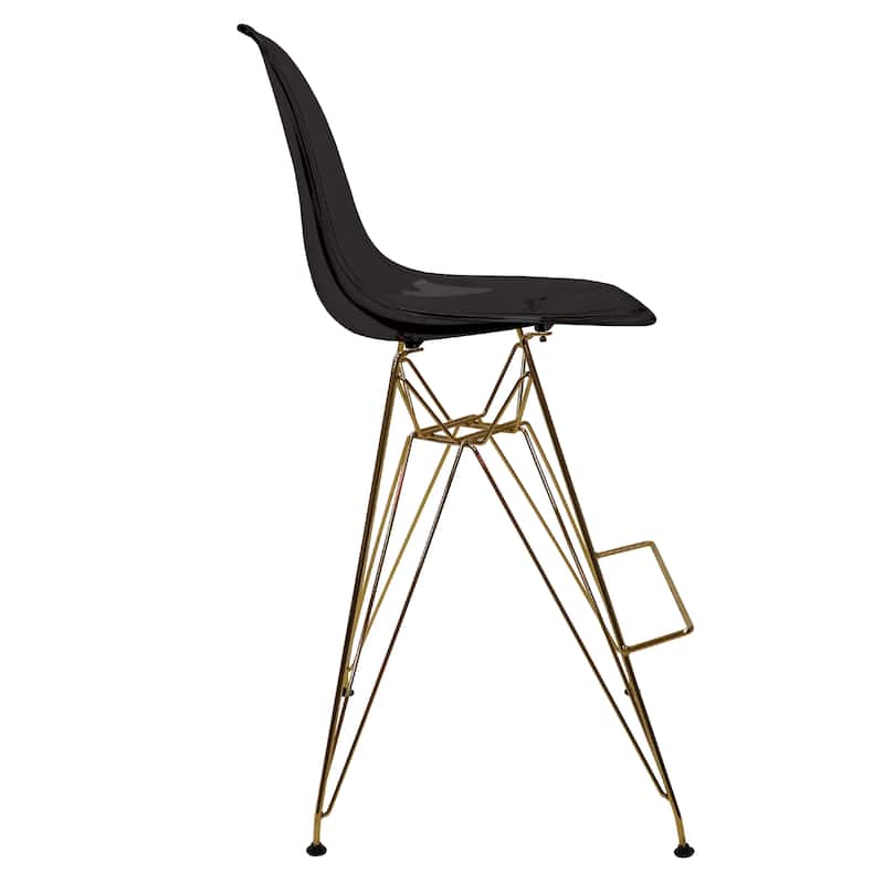Cresco Modern Ergonomic Acrylic Gold Finish Steel Frame Barstool with Footrest, Sleek Design for Kitchen or Home Bar Seating