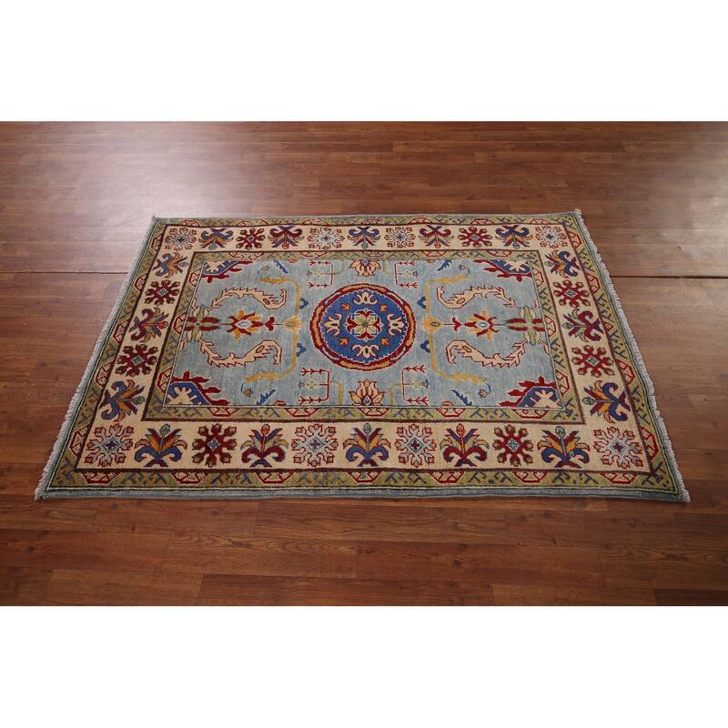 Light Blue Kazak Oriental Accent Rug Hand-Knotted Wool Carpet - 3'6" x 5'4"