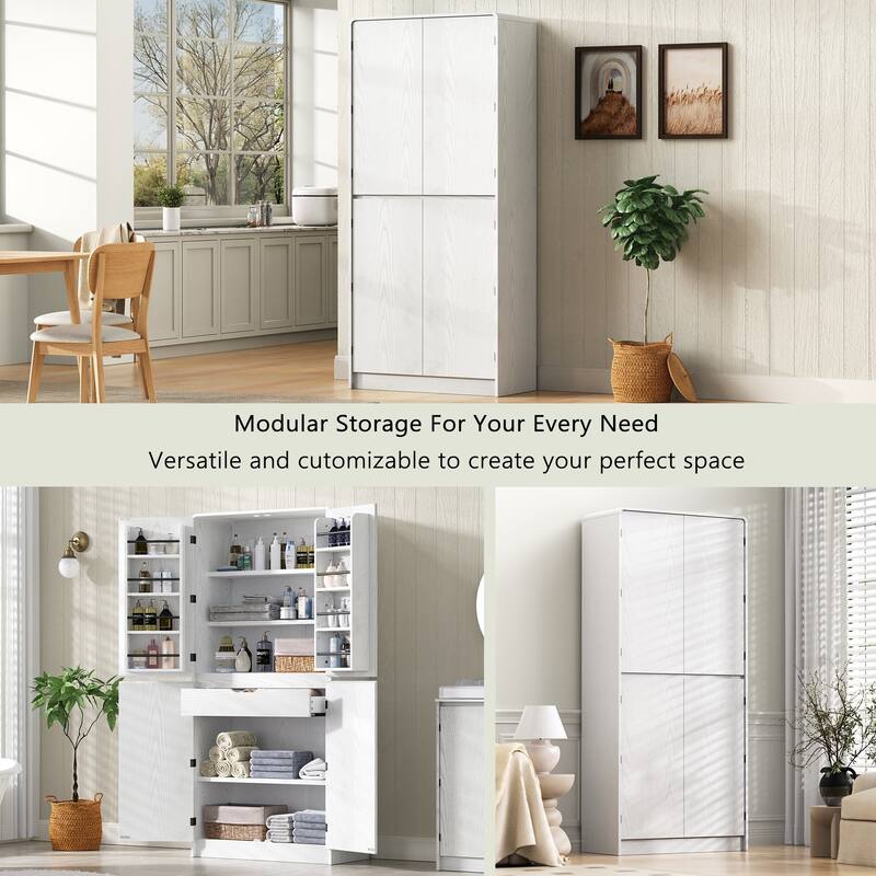 Roomfitters 72" Tall Farmhouse Kitchen Pantry Cabinet with Curved Profile & 8 Door Shelves