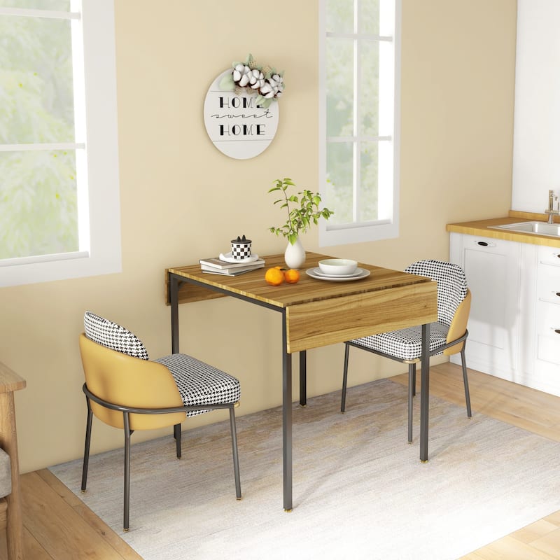 Drop Leaf Dining Table Foldable MDF Top Metal Frame Seats 2 to 4 Compact Space Saving