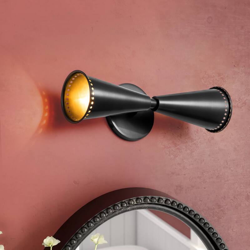 2-Light Up & Down Dual Cone Dimmable Vanity Light Horn Hourglass Pinhole Wall Sconce