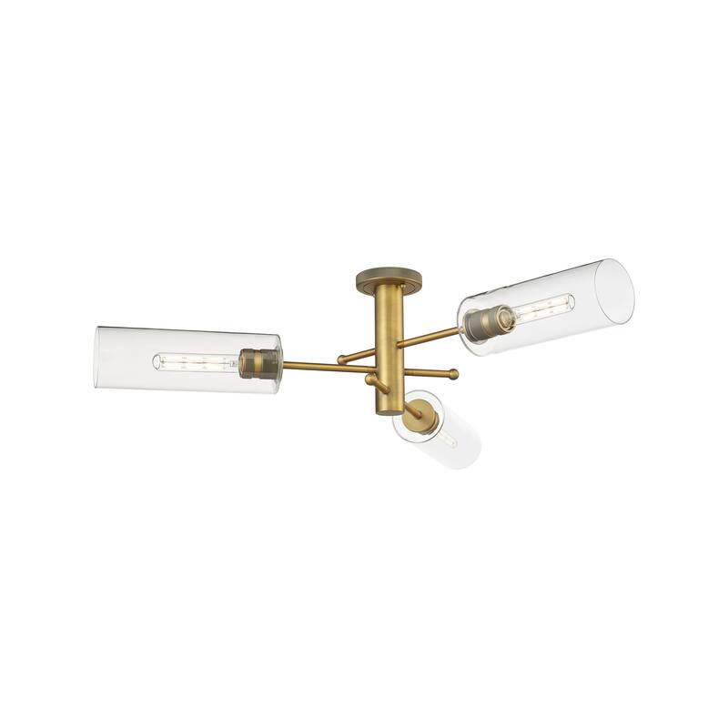 Innovations Lighting Crown Point - 3 Light 12" Flush Mount - Clear/Brushed Brass