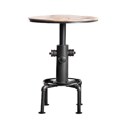 Industrial Metal Frame Bar Table in Antique Black and Natural Tone