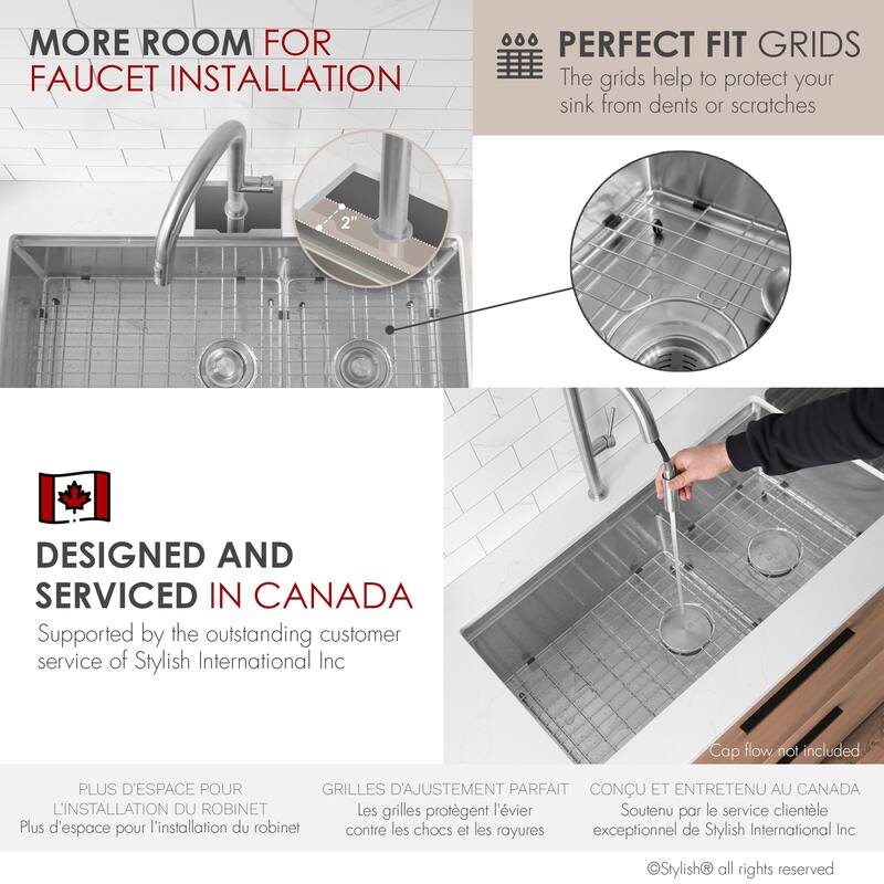 Stylish Versa36 Undermount 36" Double-Bowl Workstation Kitchen Sink - 36"x19"x10"