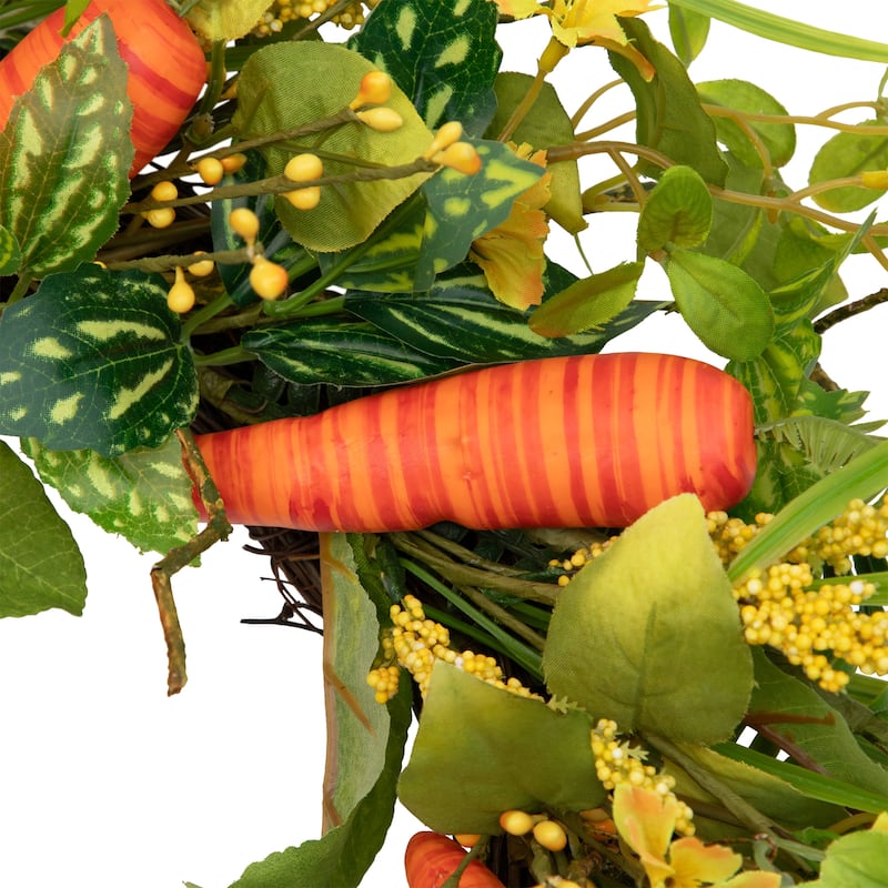 Carrot Berry Foliage Easter Floral Spring Wreath, Orange Yellow 22"