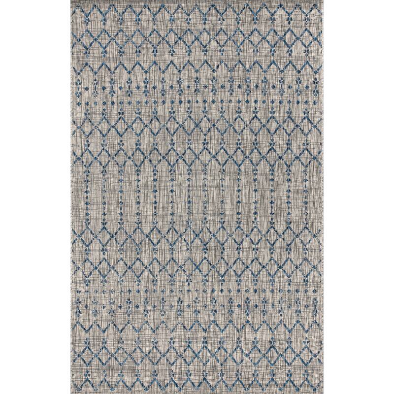 JONATHAN Y Trebol Moroccan Geometric Textured Weave Indoor/Outdoor Area Rug - 8 X 10 - Light Gray/Navy