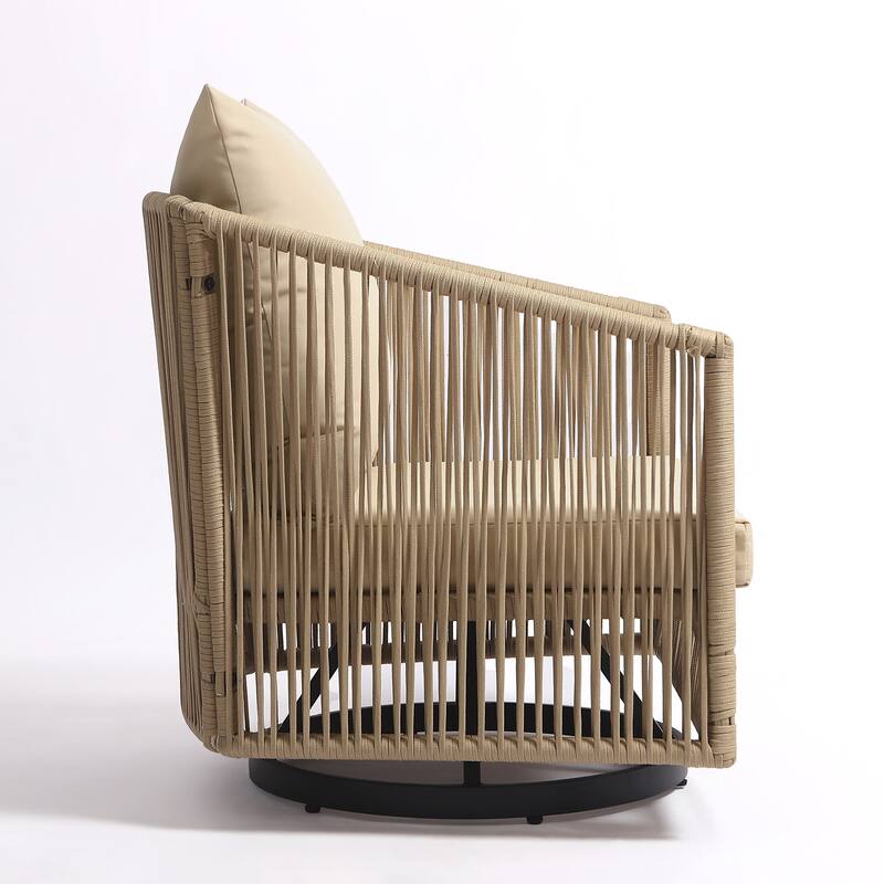 3-Piece Outdoor Rattan Swivel Lounge Chair Set Barrel Chairs for Backyard