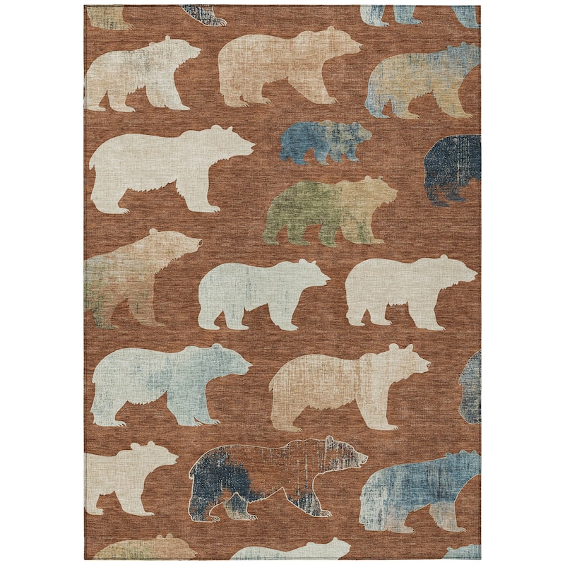 Machine Washable Indoor/ Outdoor Modern Bear Chantille Rug