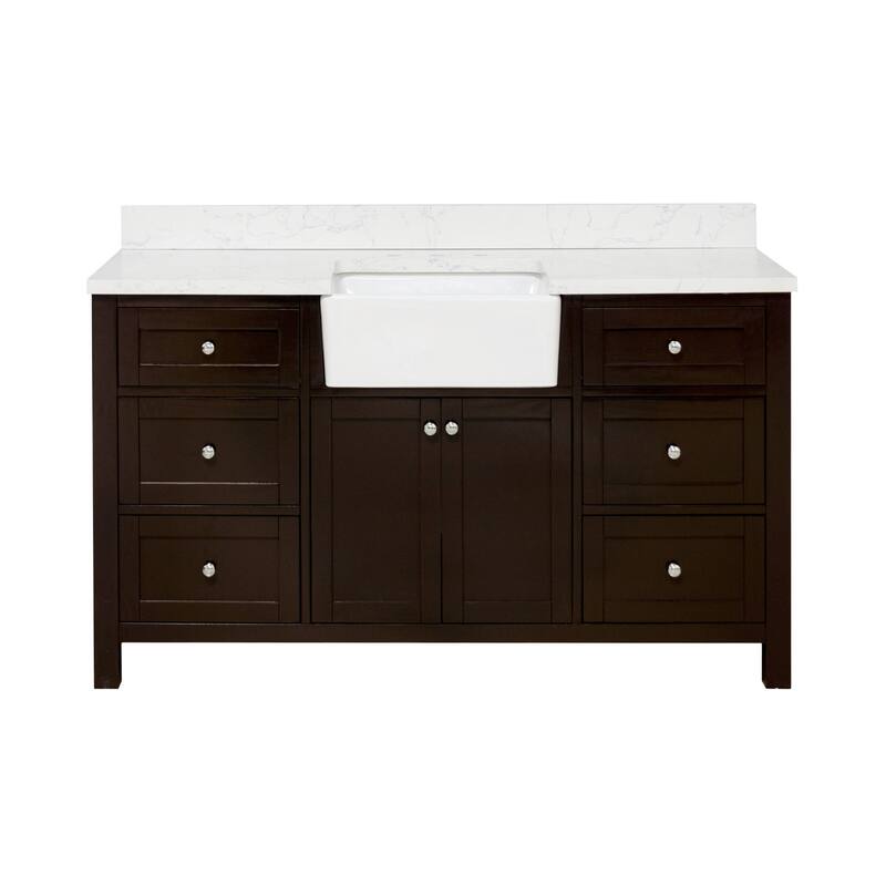 KitchenBathCollection Yorkshire 60" Single Farmhouse Vanity with Engineered Marble Top