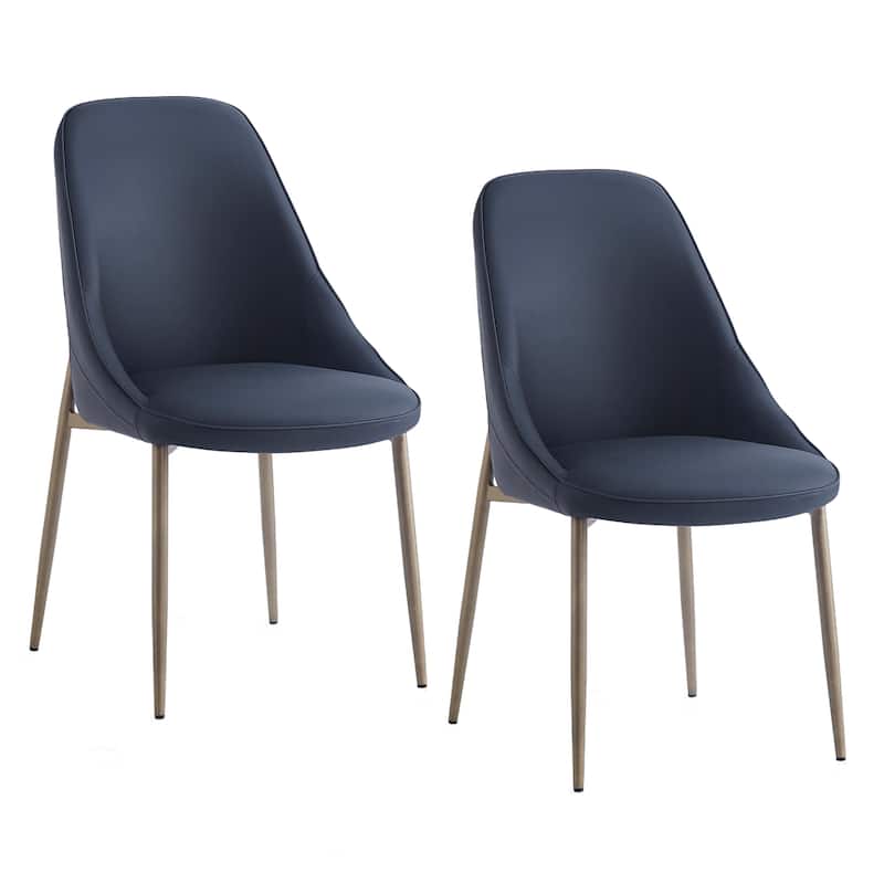 Modern Faux Leather and Metal Side Chair, Set of 2 - N/A