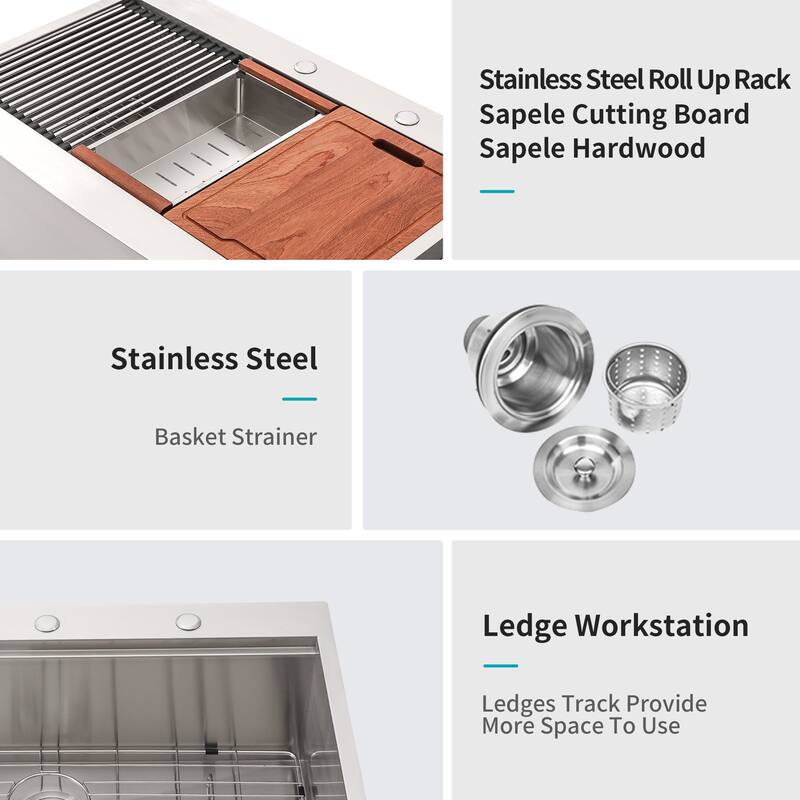 Stainless Steel 16 gauge Topmount Apron Front Kitchen Sink