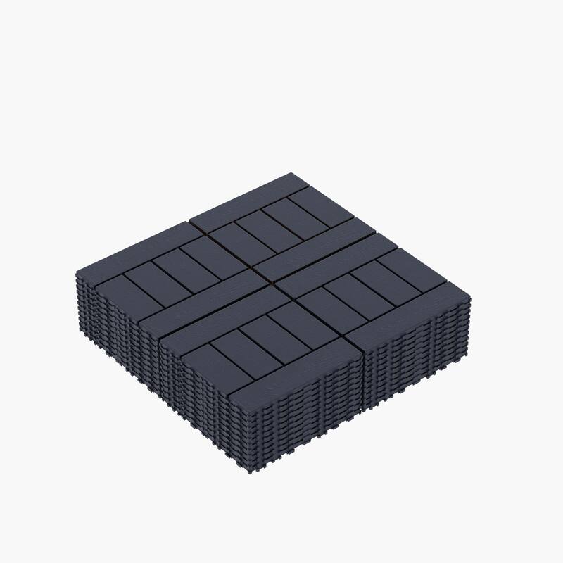 11.8"x11.8" Set of 44 Dark Grey Interlocking Wood-Plastic Composite Flooring Deck Tiles
