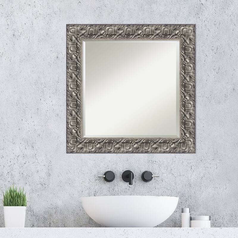 Beveled Wood Bathroom Wall Mirror - Silver Luxor Frame