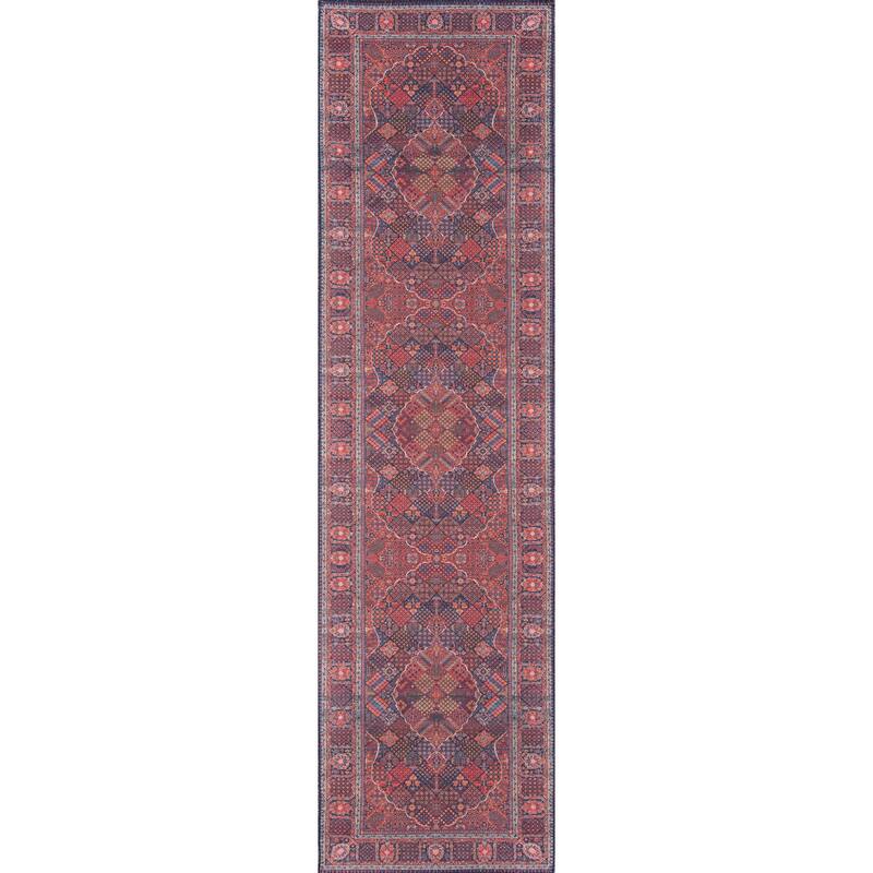 Momeni Afshar Polyester Traditional Medallion Area Rug - 2'3" x 7'6" Runner - Blue