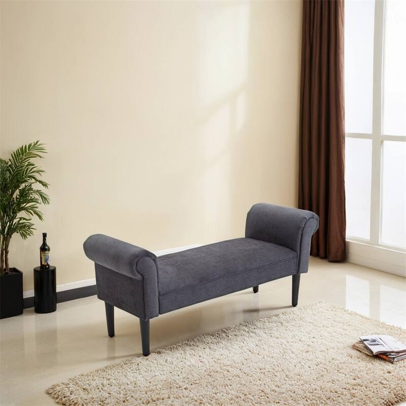 52" End of Bed Bench,Linen Upholstered Ottoman Bench,Entryway Bench