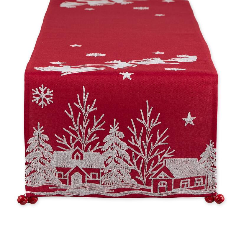 Santa's Sleigh Embroidered Table Runner - 14x70 - Santa's Sleigh