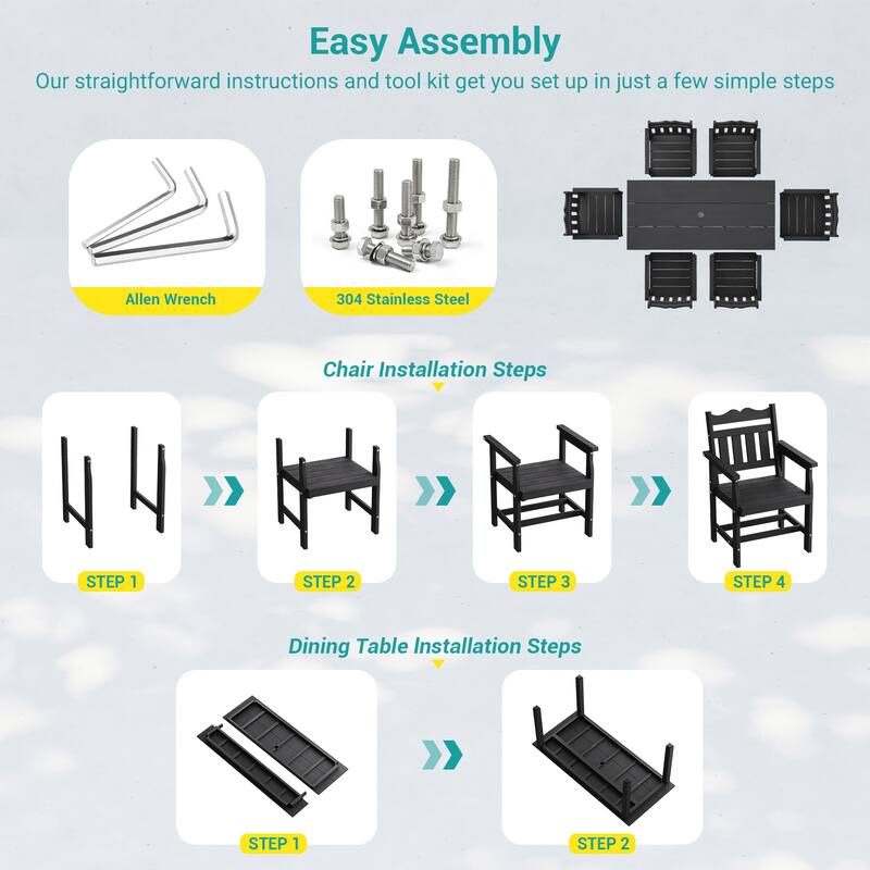 HIPS Outdoor Dining Set All-weather Patio Table and Chairs(Set of 7)