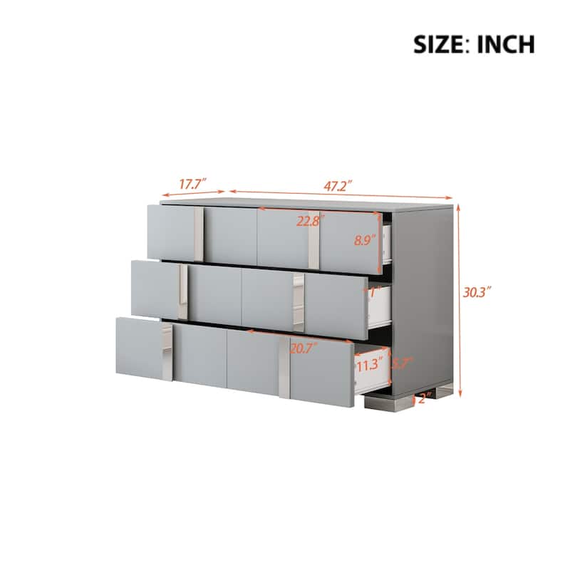 Elegant Modern Dresser with Metal Handle, 6 Drawers