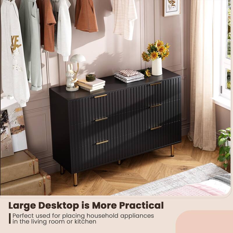 6 Drawer Fluted Dresser for Bedroom, Wide Modern Chest of Drawers, Long Double Dresser