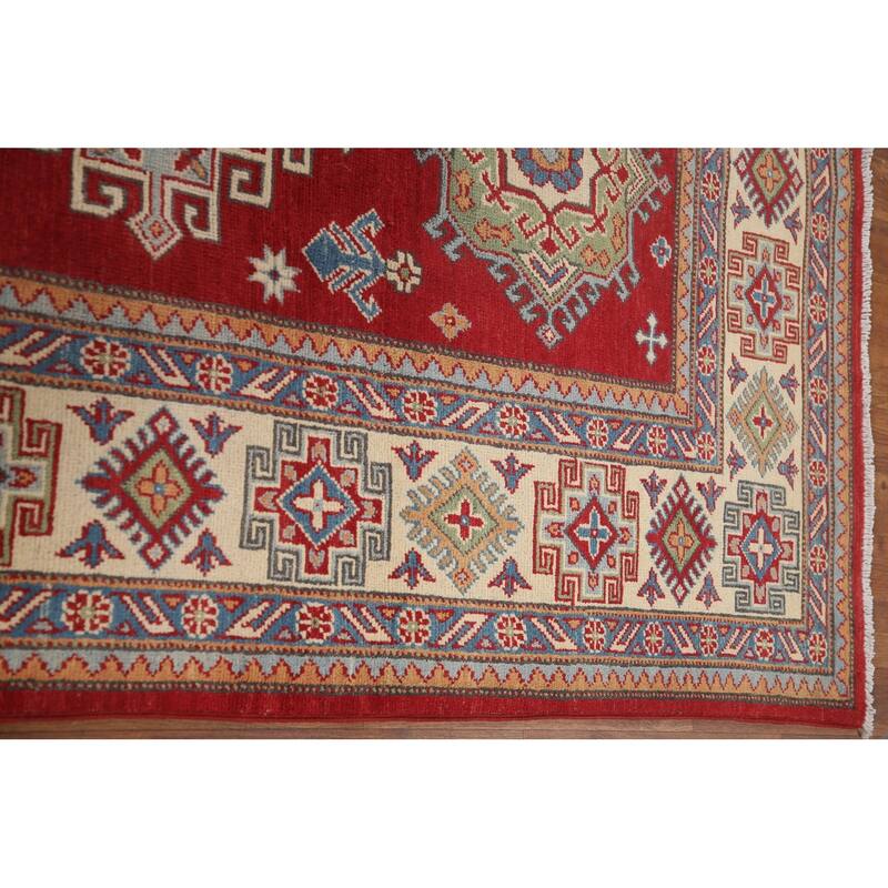 Hand Knotted Oriental 100% Wool Carpet Traditional Geometric Red Kazak Area Rug - 10' 5'' X 6' 3''
