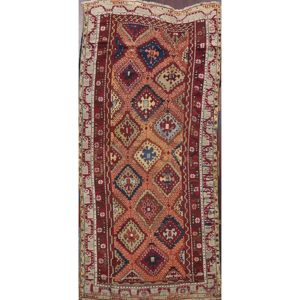 Pre-1900 Antique Vegetable Dye Oushak Turkish Wool Area Rug Handmade - 3'7" x 8'2"