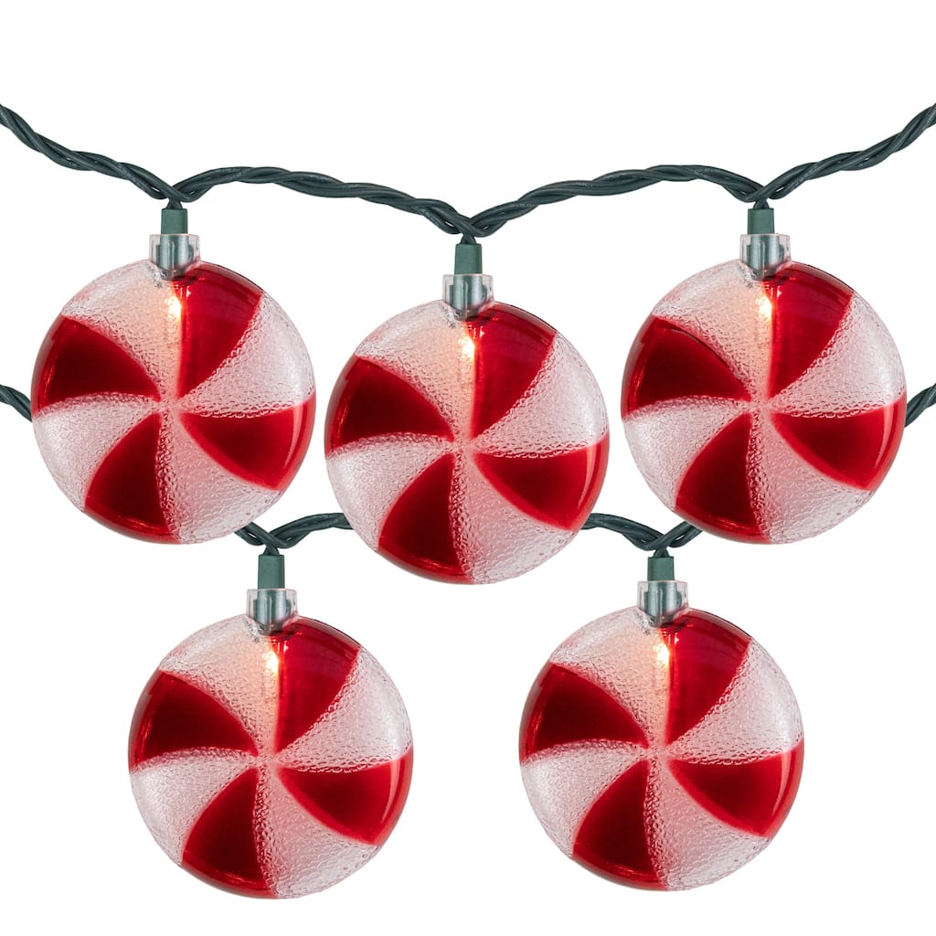 10 Count Peppermint Candy Christmas Light Set 6ft Green Wire - 6'