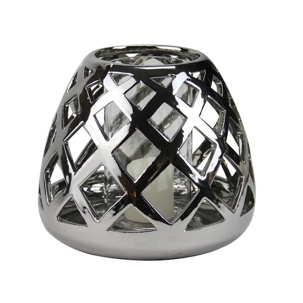 7" Beach Day Shiny Silver Diamond Cut-Out Tea Light or Votive Candle Holder - N/A