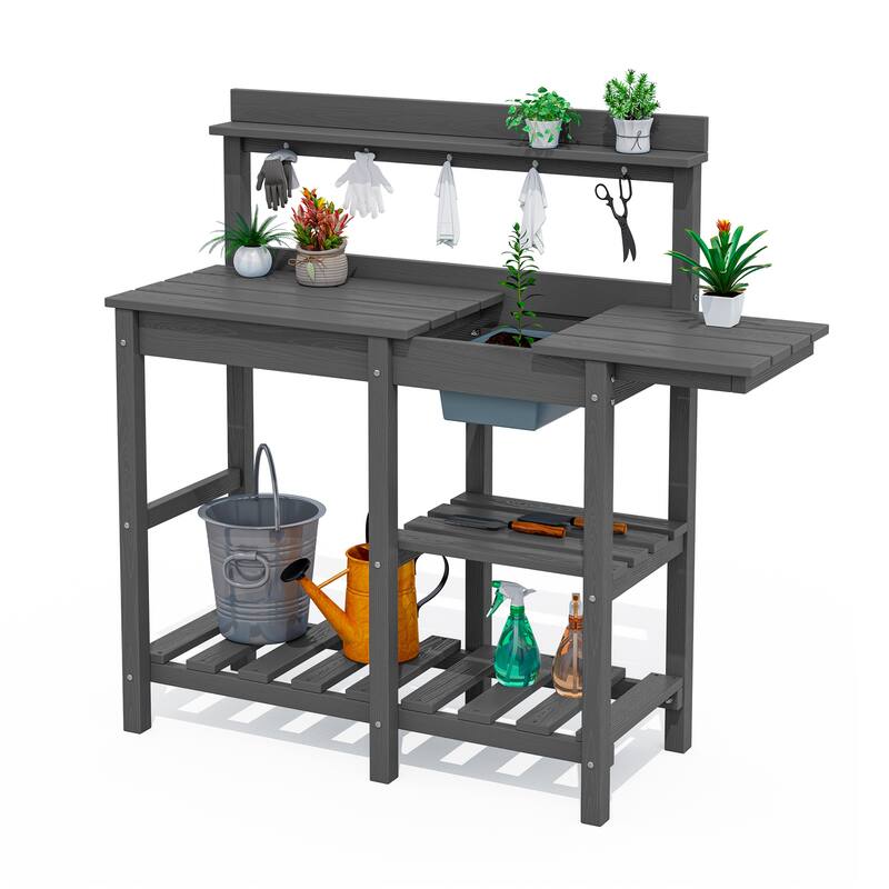HDPE Patio Outdoor Potting Table, Versatile Gardening Planting Workbench - Charcoal